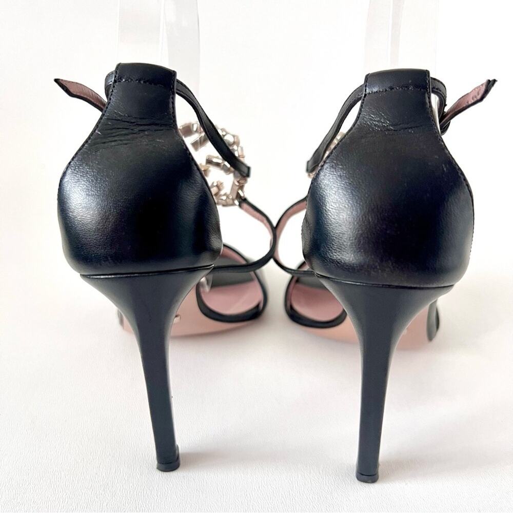 GUCCI || GG Crystal Logo Strappy Heels Black Leather Sandals EU 38 - Picture 4 of 12